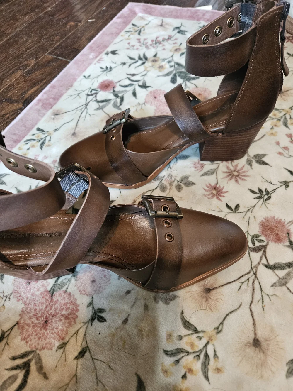 Women’s Brown Buckle Block Heel Ankle Booties